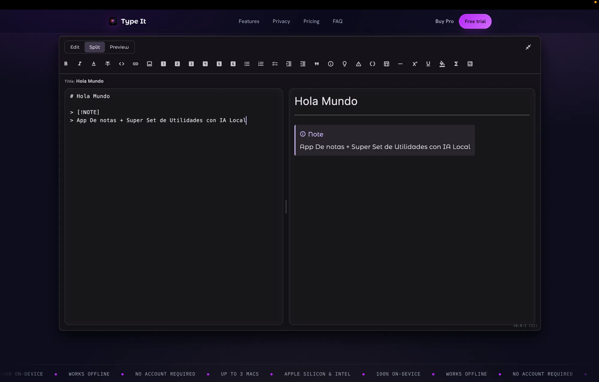 Type It - Keyboard-first notes for macOS with on-device AI